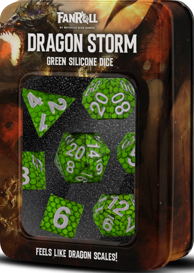 Silicone 7 Dice Set Sharp Edge Dragon Storm Green Dice FanRoll Dice    | Red Claw Gaming
