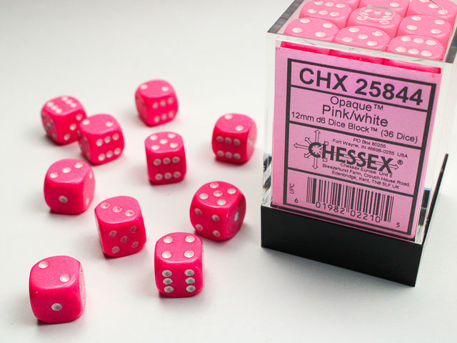 Opaque Pink with White 12mm D6 Dice Chessex | Red Claw Gaming