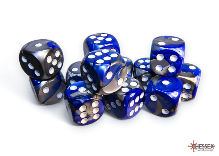 GEMINI 12D6 Blue-Steel with White 16MM (Copy) Dice Chessex | Red Claw Gaming