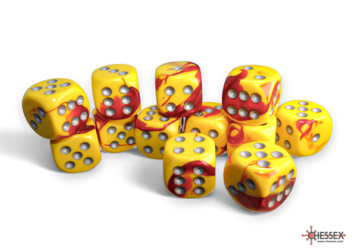 GEMINI 12D6 Red-Yello with silver 16MM (Copy) (Copy) Dice Chessex | Red Claw Gaming