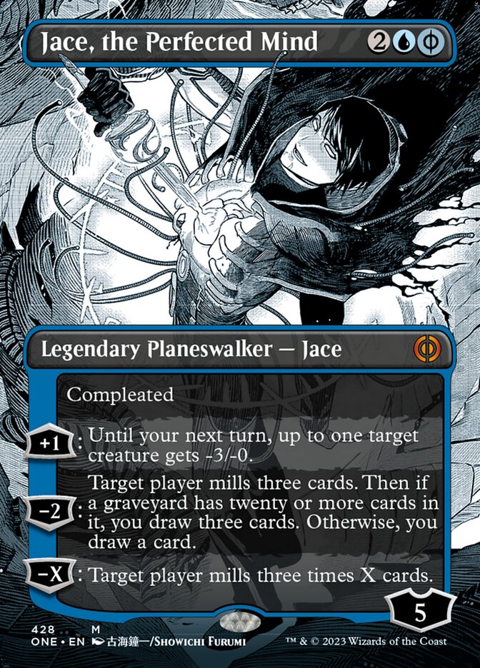 Jace, the Perfected Mind (Borderless Manga Step-and-Compleat Foil) [Phyrexia: All Will Be One] MTG Single Magic: The Gathering | Red Claw Gaming