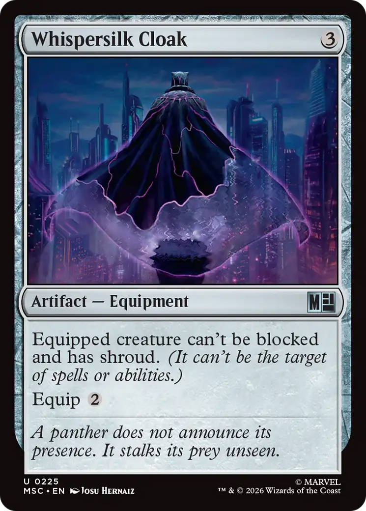 Whispersilk Cloak (Surge Foil) [Marvel Super Heroes Commander] MTG Single Magic: The Gathering | Red Claw Gaming
