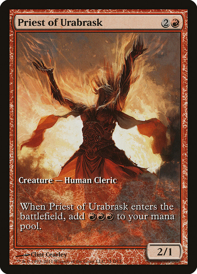Priest of Urabrask (Game Day) (Full Art) [New Phyrexia Promos] MTG Single Magic: The Gathering | Red Claw Gaming