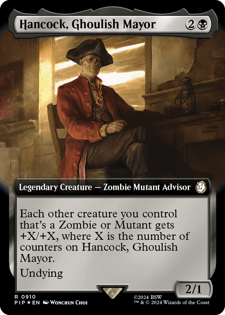 Hancock, Ghoulish Mayor (Extended Art) (Surge Foil) [Fallout] MTG Single Magic: The Gathering | Red Claw Gaming
