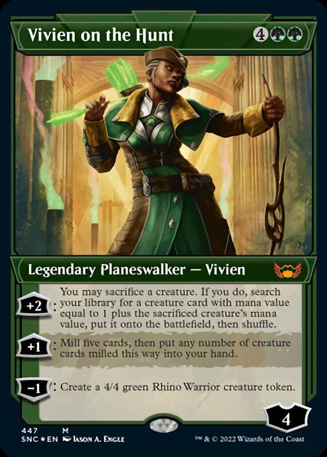 Vivien on the Hunt (Showcase Art Deco Foil Etched) [Streets of New Capenna] MTG Single Magic: The Gathering | Red Claw Gaming
