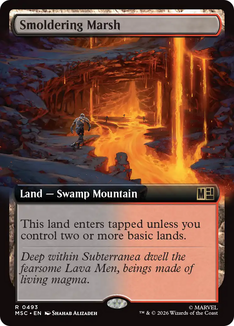 Smoldering Marsh (Extended Art) [Marvel Super Heroes Commander] MTG Single Magic: The Gathering | Red Claw Gaming