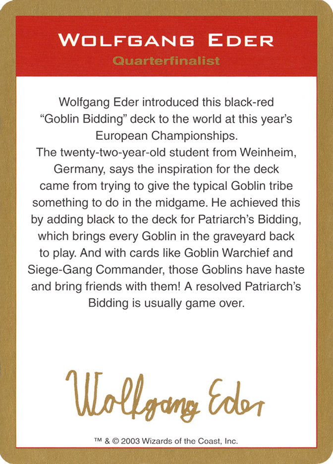 Wolfgang Eder Bio [World Championship Decks 2003] MTG Single Magic: The Gathering    | Red Claw Gaming