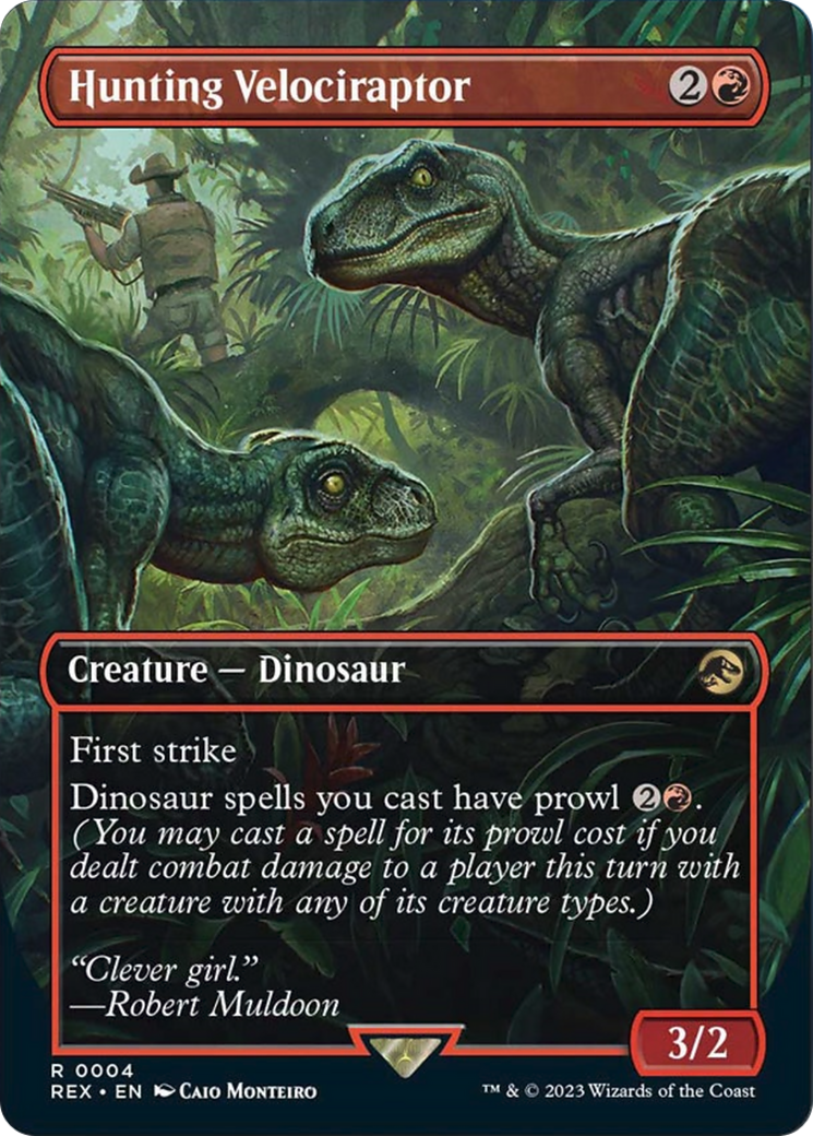 Hunting Velociraptor (Borderless) [Jurassic World Collection] MTG Single Magic: The Gathering | Red Claw Gaming