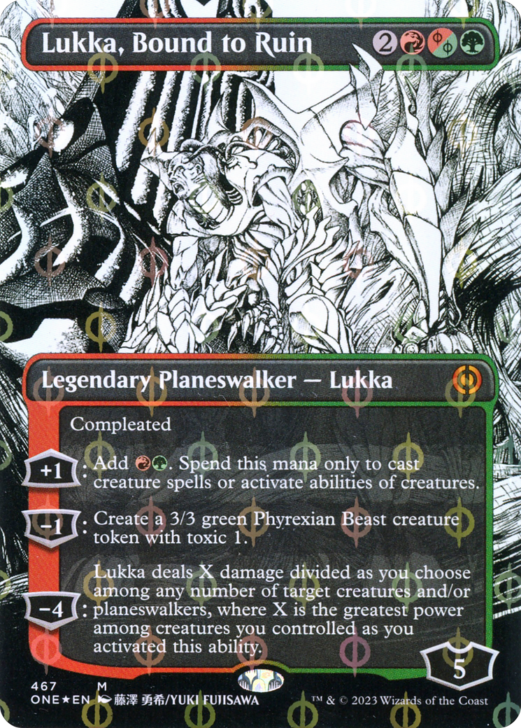 Lukka, Bound to Ruin (Borderless Manga Step-and-Compleat Foil) [Phyrexia: All Will Be One] MTG Single Magic: The Gathering | Red Claw Gaming