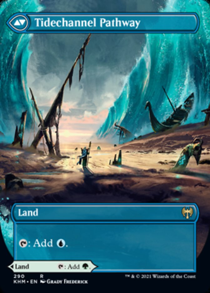 Barkchannel Pathway // Tidechannel Pathway (Borderless Alternate Art) [Kaldheim] MTG Single Magic: The Gathering | Red Claw Gaming