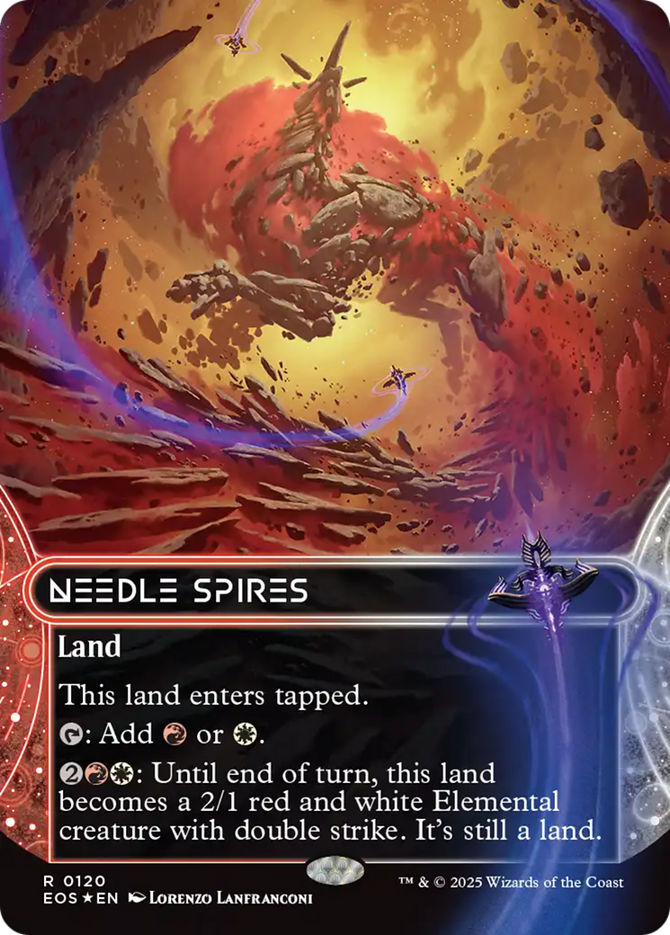 Needle Spires (0120) (Borderless) (Galaxy Foil) [Edge of Eternities: Stellar Sights] MTG Single Magic: The Gathering | Red Claw Gaming