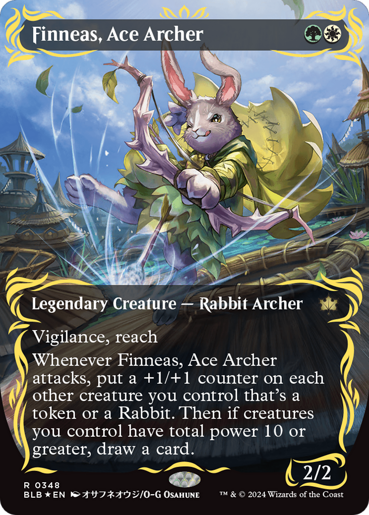Finneas, Ace Archer (Borderless) (Raised Foil) [Bloomburrow] MTG Single Magic: The Gathering | Red Claw Gaming