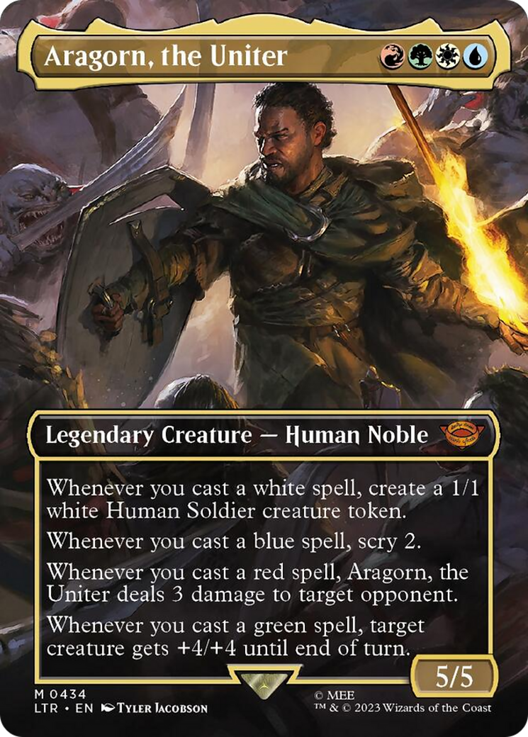 Aragorn, the Uniter (Borderless Alternate Art) [The Lord of the Rings: Tales of Middle-Earth] MTG Single Magic: The Gathering | Red Claw Gaming