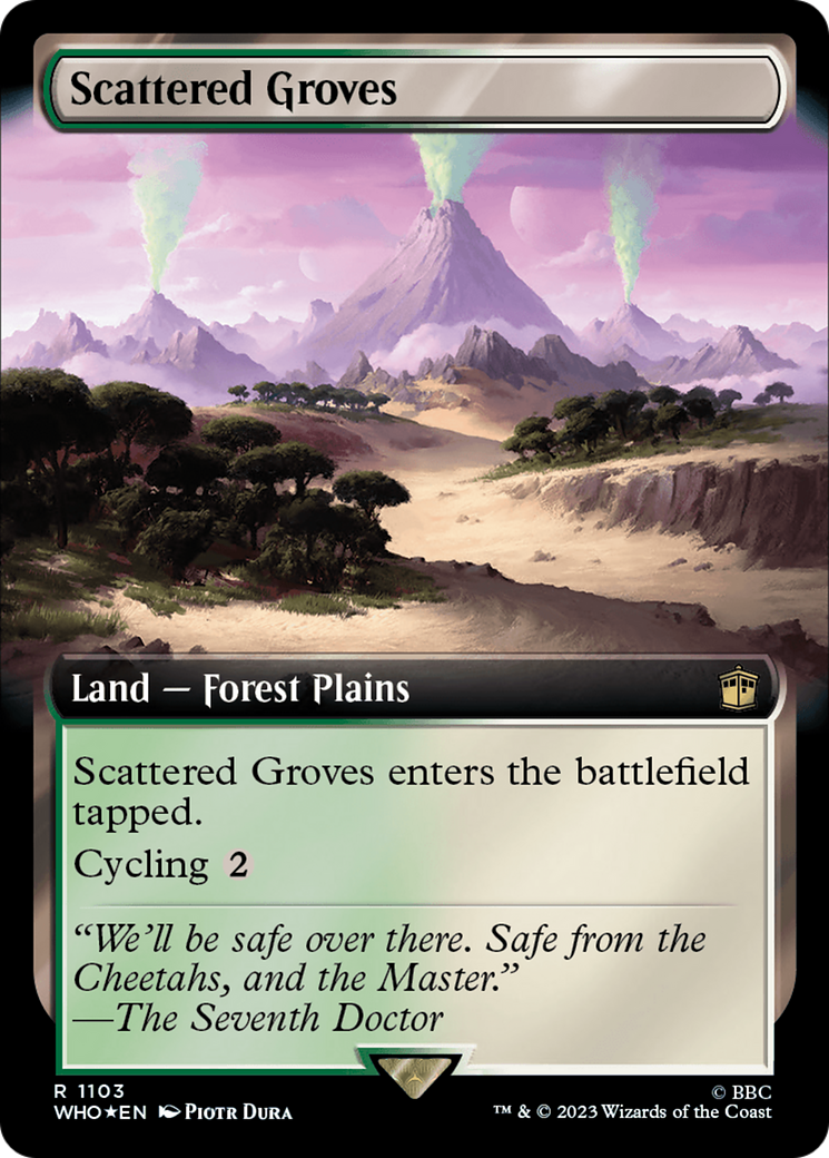Scattered Groves (Extended Art) (Surge Foil) [Doctor Who] MTG Single Magic: The Gathering    | Red Claw Gaming