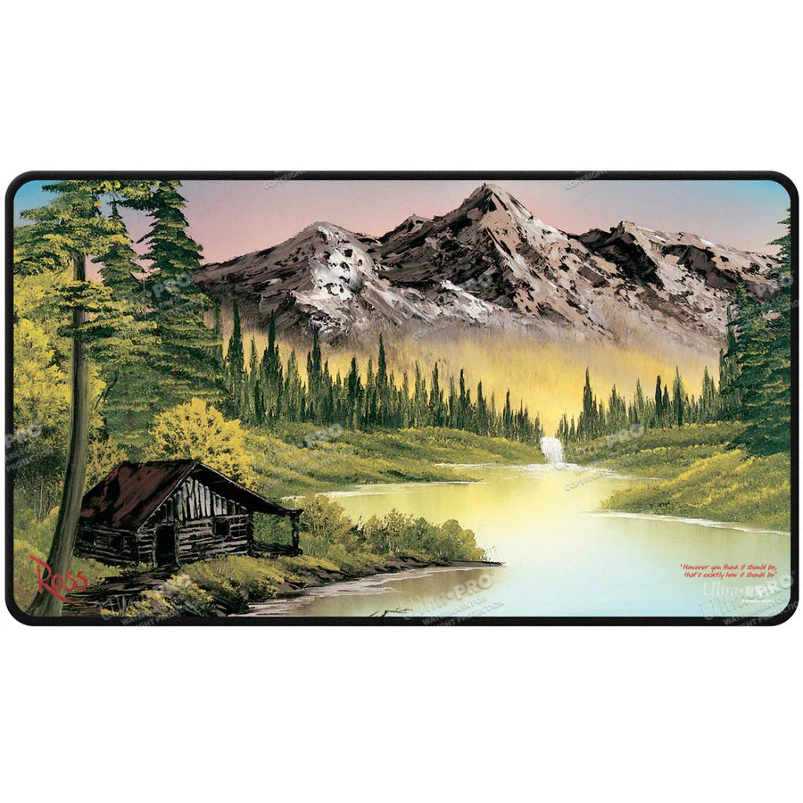 Bob Ross Mountain Retreat Black Stitched Playmat Playmats Ultra Pro | Red Claw Gaming