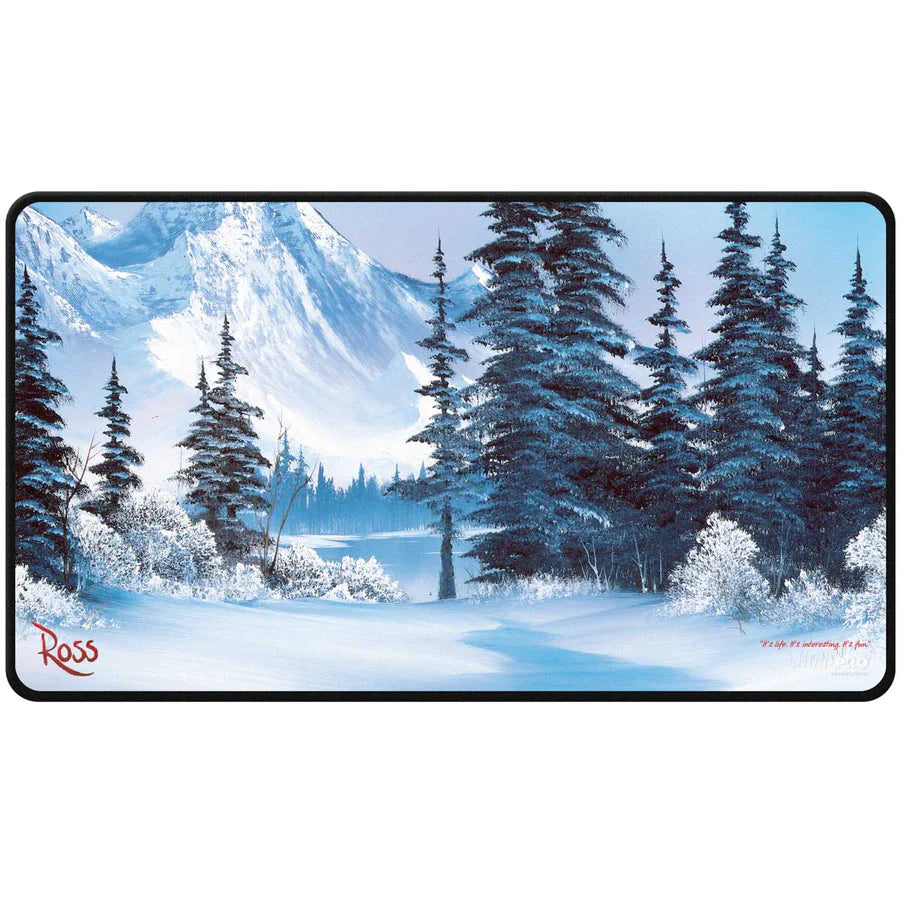 Bob Ross - Winter Paradise Black Stitched Playmat for Tabletop Gaming Playmats Ultra Pro | Red Claw Gaming