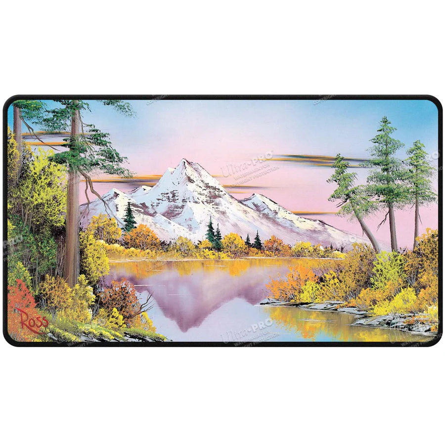 Bob Ross Mighty Mountain Lake Black Stitched Playmat Playmats Ultra Pro | Red Claw Gaming