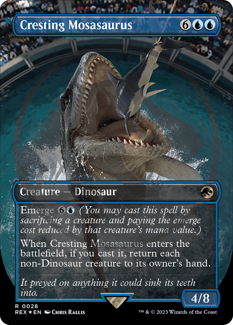 Cresting Mosasaurus (Emblem) (Borderless) [Jurassic World Collection Tokens] MTG Single Magic: The Gathering | Red Claw Gaming
