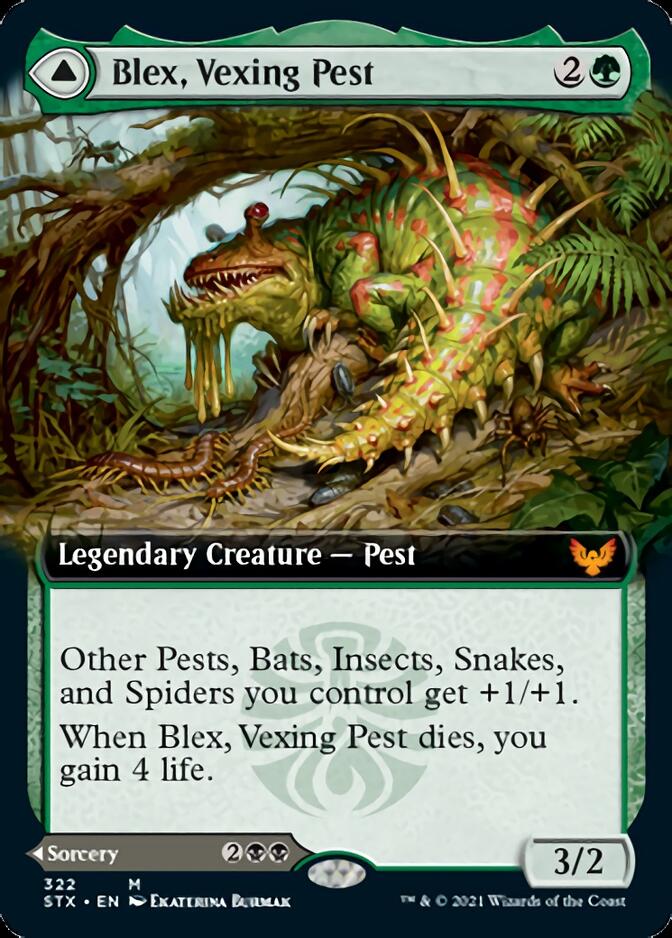 Blex, Vexing Pest // Search for Blex (Extended Art) [Strixhaven: School of Mages] MTG Single Magic: The Gathering | Red Claw Gaming