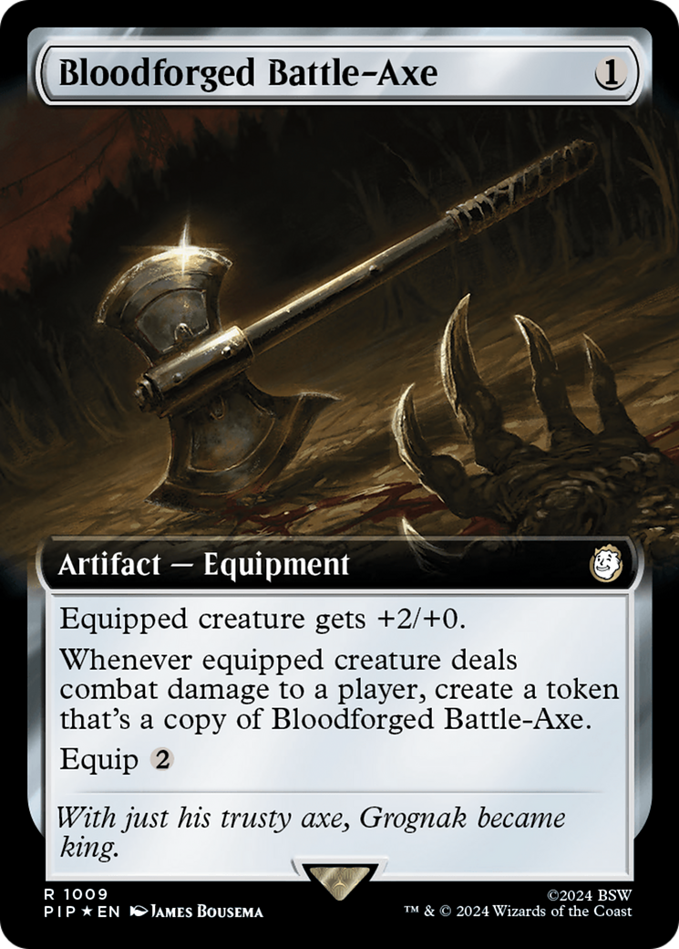 Bloodforged Battle-Axe (Extended Art) (Surge Foil) [Fallout] MTG Single Magic: The Gathering | Red Claw Gaming