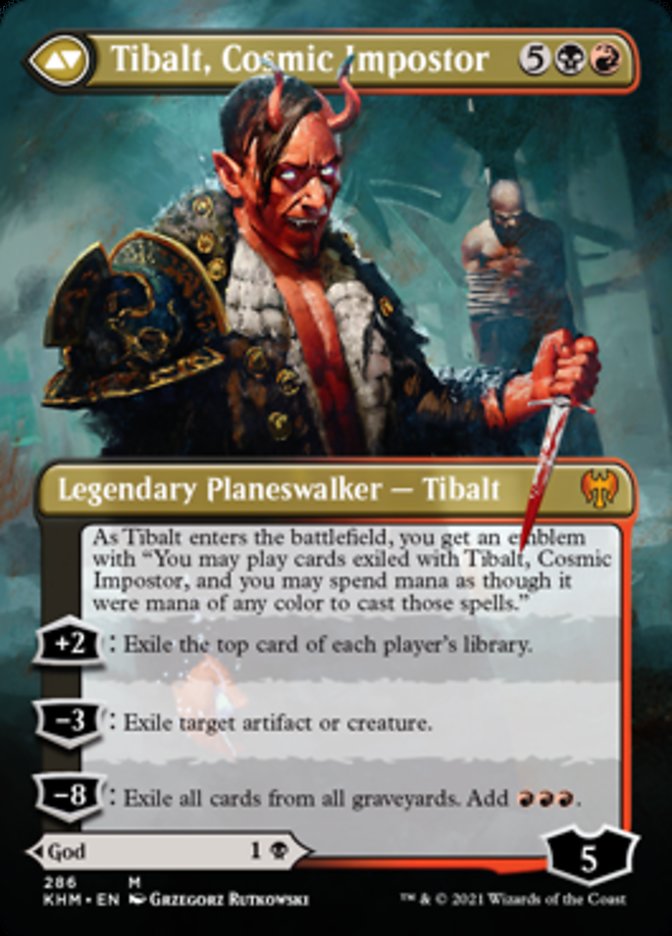 Valki, God of Lies // Tibalt, Cosmic Impostor (Borderless) [Kaldheim] MTG Single Magic: The Gathering | Red Claw Gaming