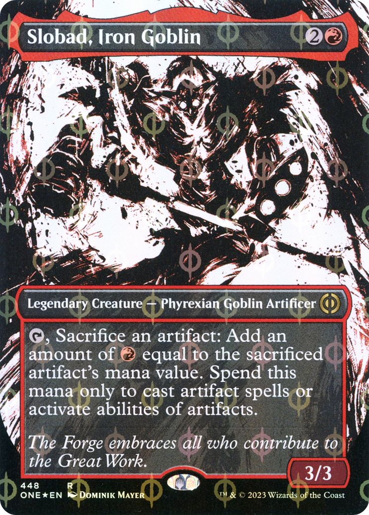 Slobad, Iron Goblin (Borderless Ichor Step-and-Compleat Foil) [Phyrexia: All Will Be One] MTG Single Magic: The Gathering | Red Claw Gaming