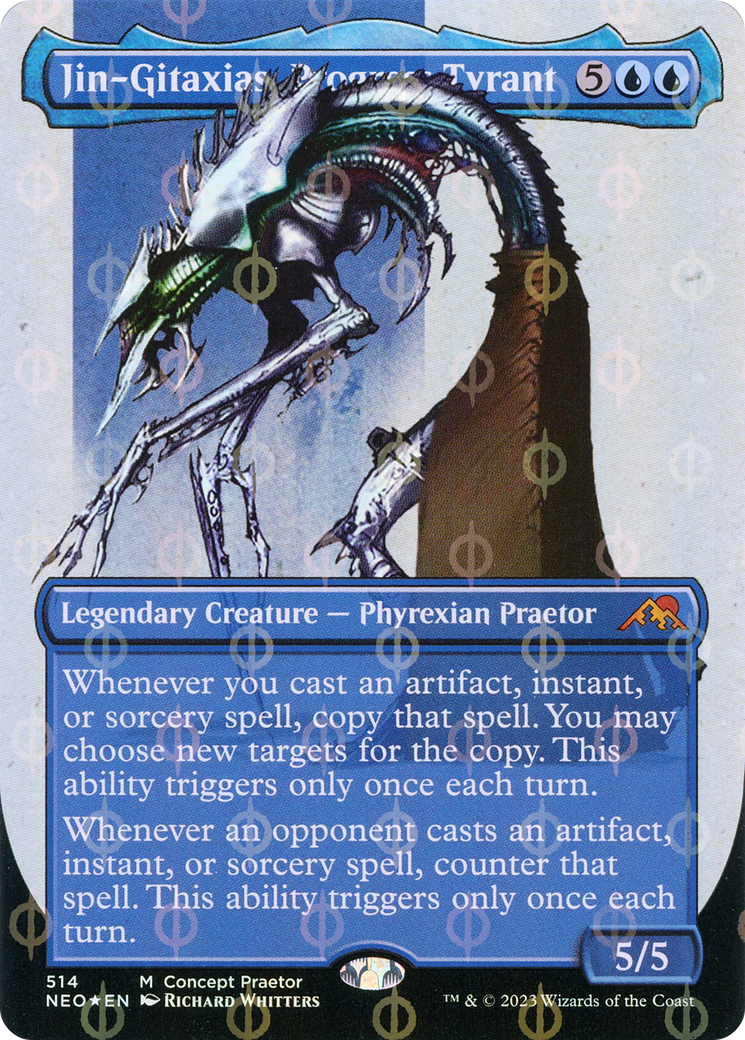 Jin-Gitaxias, Progress Tyrant (Borderless Concept Praetors Step-and-Compleat Foil) [Phyrexia: All Will Be One] MTG Single Magic: The Gathering | Red Claw Gaming