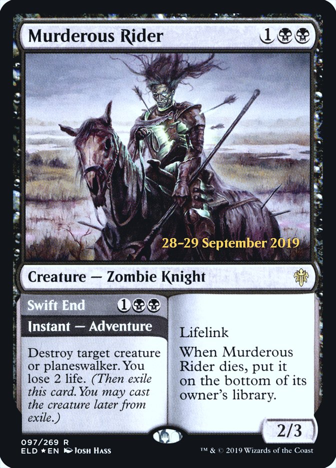 Murderous Rider // Swift End [Throne of Eldraine Prerelease Promos] MTG Single Magic: The Gathering | Red Claw Gaming