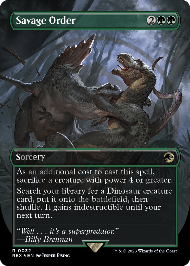 Savage Order (Emblem) (Borderless) [Jurassic World Collection Tokens] MTG Single Magic: The Gathering | Red Claw Gaming