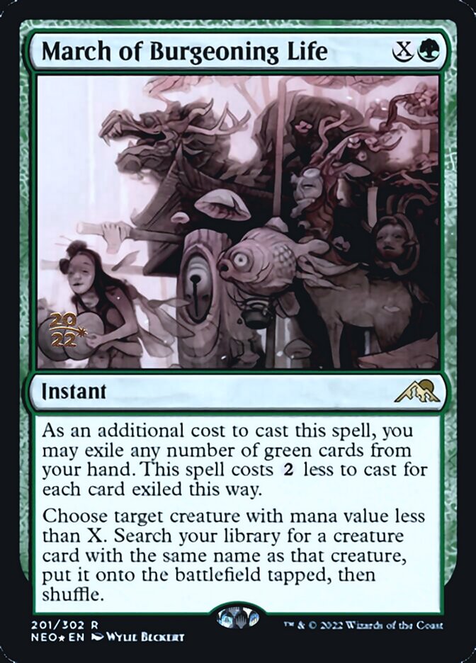 March of Burgeoning Life [Kamigawa: Neon Dynasty Prerelease Promos] MTG Single Magic: The Gathering | Red Claw Gaming