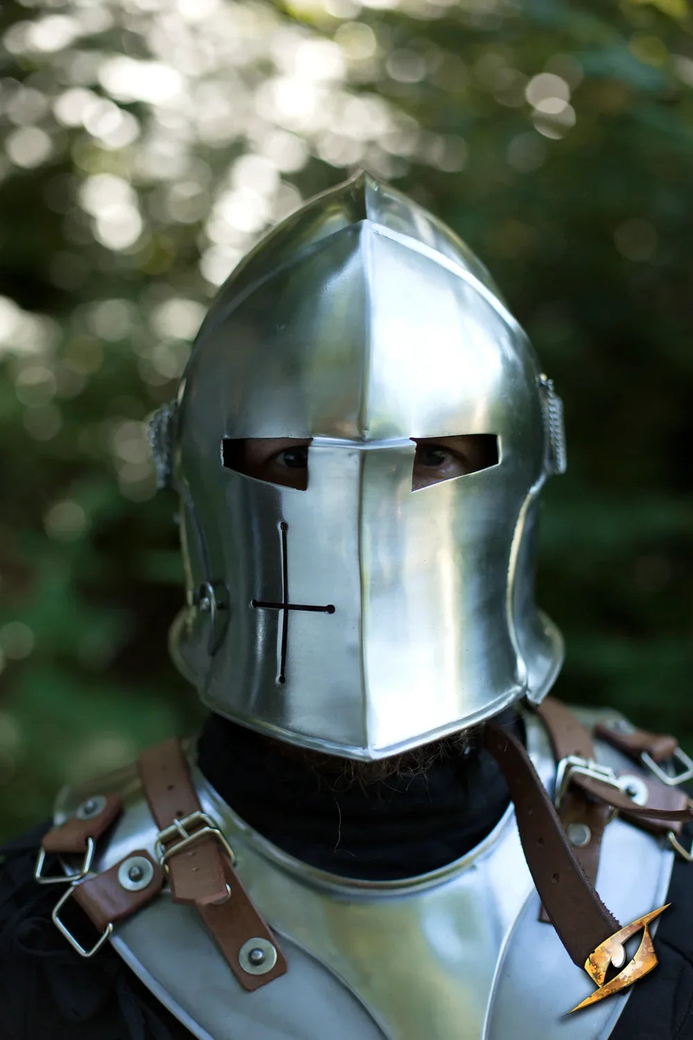 Visored Barbuta - Polished Steel - Factory 2nd LARP Iron Fortress | Red Claw Gaming