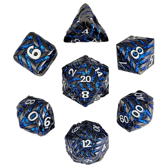 Cosmic Energy Gunmetal Blue Metal RPG Dice Set of 7 | Red Claw Gaming