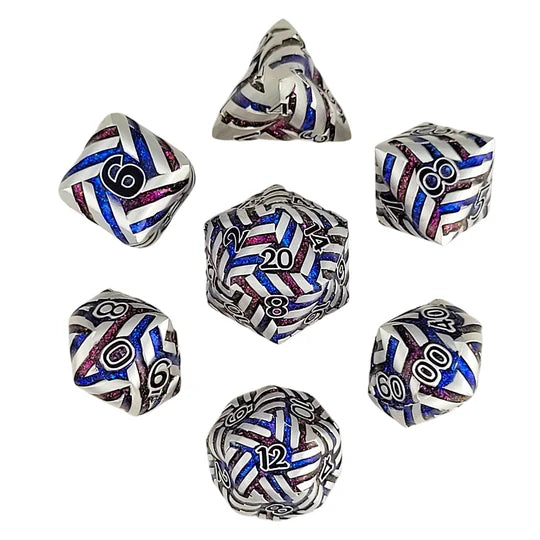 Cosmic Energy Brushed Steel Blue Red Metal RPG Dice Set of 7 | Red Claw Gaming