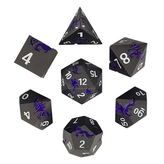 Dragons Flight Matte Gun Metal Purple Metal RPG Dice Set of 7 D&D Accessory Forged Gaming | Red Claw Gaming