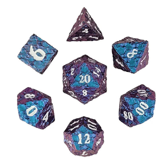 Meteorite Blue Purple Metal Rpg Dice Set of 7 D&D Accessory Forged Gaming | Red Claw Gaming