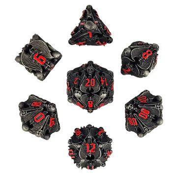 Winged Death Gunmetal Red Hollow Metal RPG Dice Set of 7 D&D Accessory Forged Gaming | Red Claw Gaming