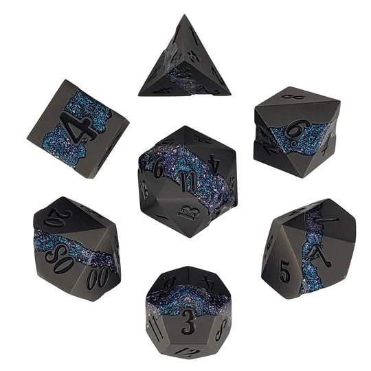 Galactic Flow Gunmetal Matte Color-Shift Glitter Metal RPG Dice Set of 7 | Red Claw Gaming