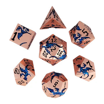 Dragon Attack Copper Blue Metal RPG Dice Set of 7 | Red Claw Gaming