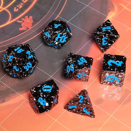 Meteorite Gunmetal Blue Metal RPG Dice Set of 7 D&D Accessory Forged Gaming | Red Claw Gaming
