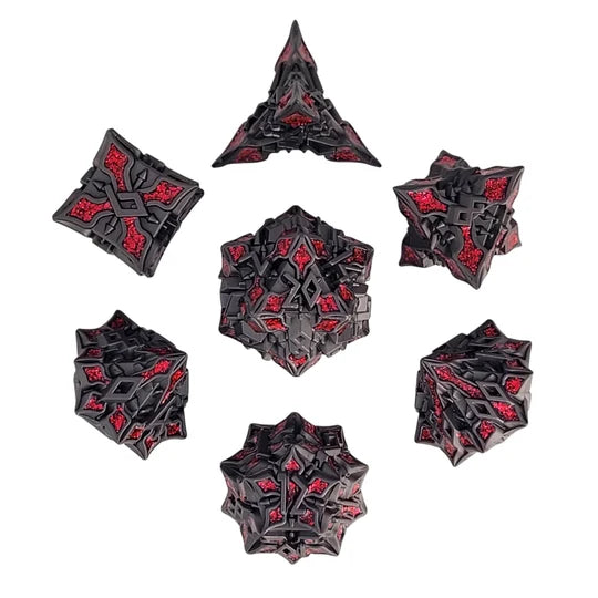 Gothic Knight Gunmetal Red Metal RPG Dice Set of 7 | Red Claw Gaming