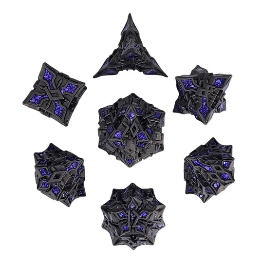 Gothic Knight Gunmetal Purple Metal RPG Dice Set of 7 | Red Claw Gaming