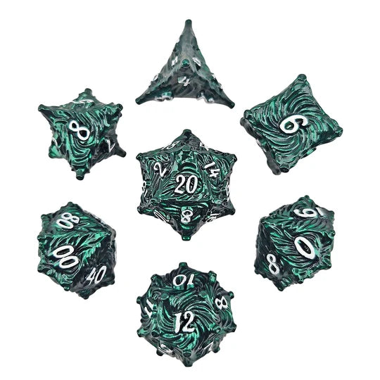 Doom Spiral Green Metal RPG Dice Set of 7 | Red Claw Gaming