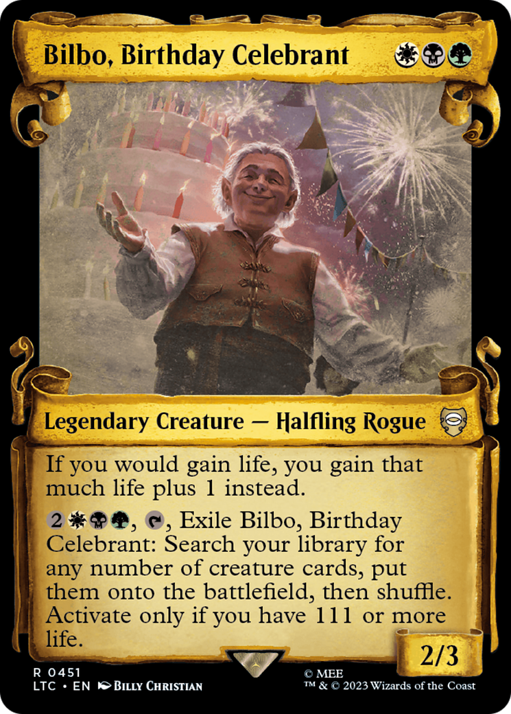 Bilbo, Birthday Celebrant [The Lord of the Rings: Tales of Middle-Earth Commander Showcase Scrolls] MTG Single Magic: The Gathering | Red Claw Gaming