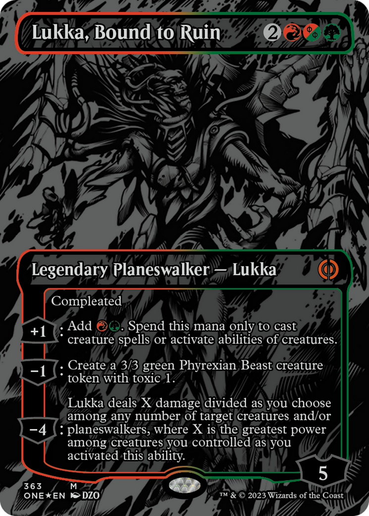 Lukka, Bound to Ruin (Oil Slick Raised Foil) [Phyrexia: All Will Be One] MTG Single Magic: The Gathering | Red Claw Gaming