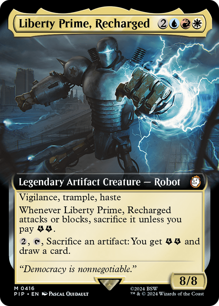Liberty Prime, Recharged (Extended Art) [Fallout] MTG Single Magic: The Gathering | Red Claw Gaming