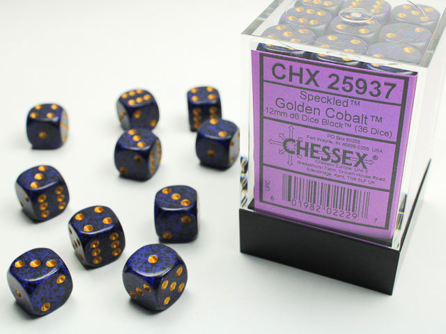 Speckled Golden Cobalt 12mm D6 Dice Chessex    | Red Claw Gaming