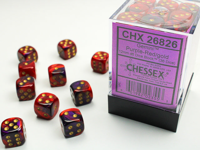 Gemini® 12mm d6 Purple-Red/gold Dice Block Dice Chessex    | Red Claw Gaming