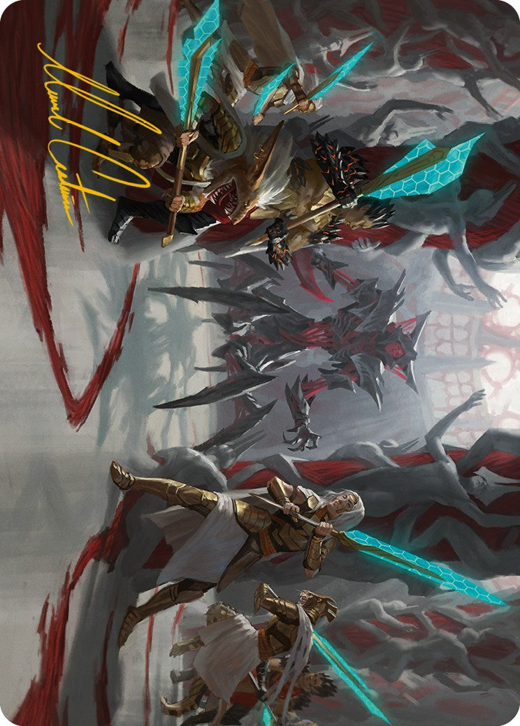 Goldwardens' Gambit Art Card (Gold-Stamped Signature) [Phyrexia: All Will Be One Art Series] MTG Single Magic: The Gathering | Red Claw Gaming