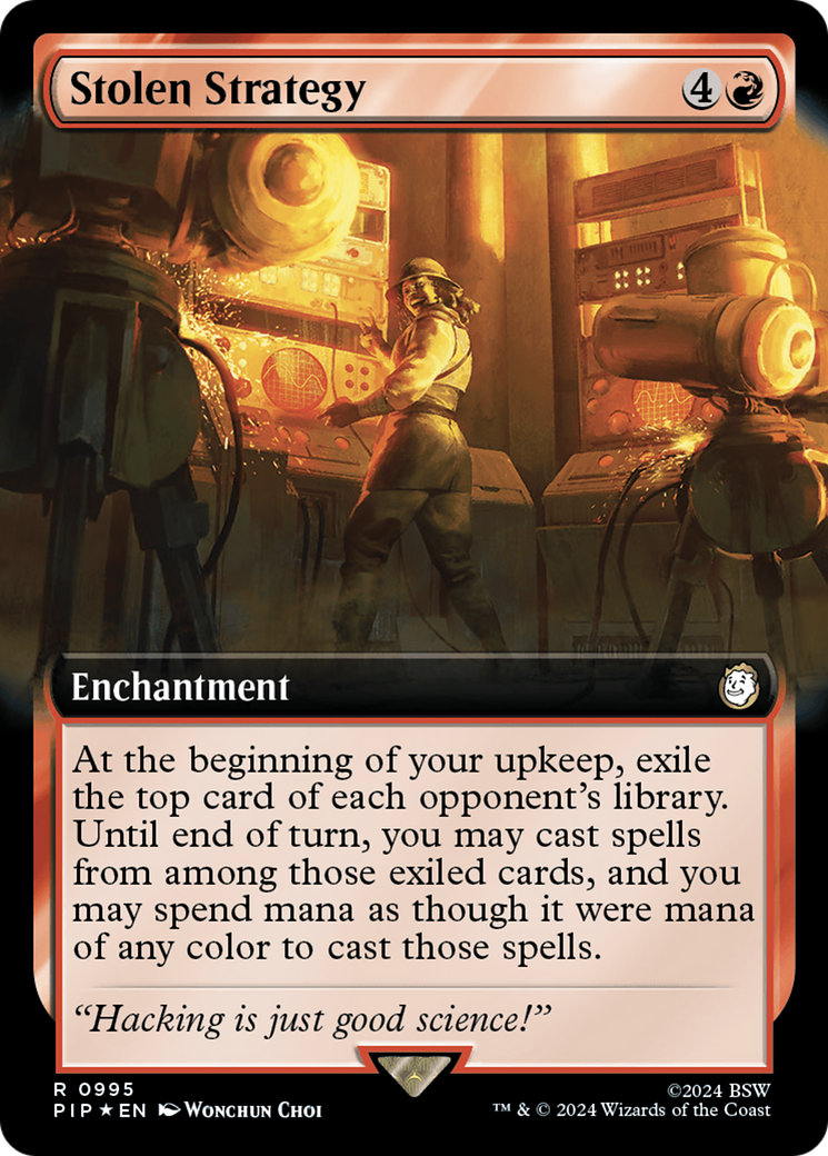 Stolen Strategy (Extended Art) (Surge Foil) [Fallout] MTG Single Magic: The Gathering | Red Claw Gaming