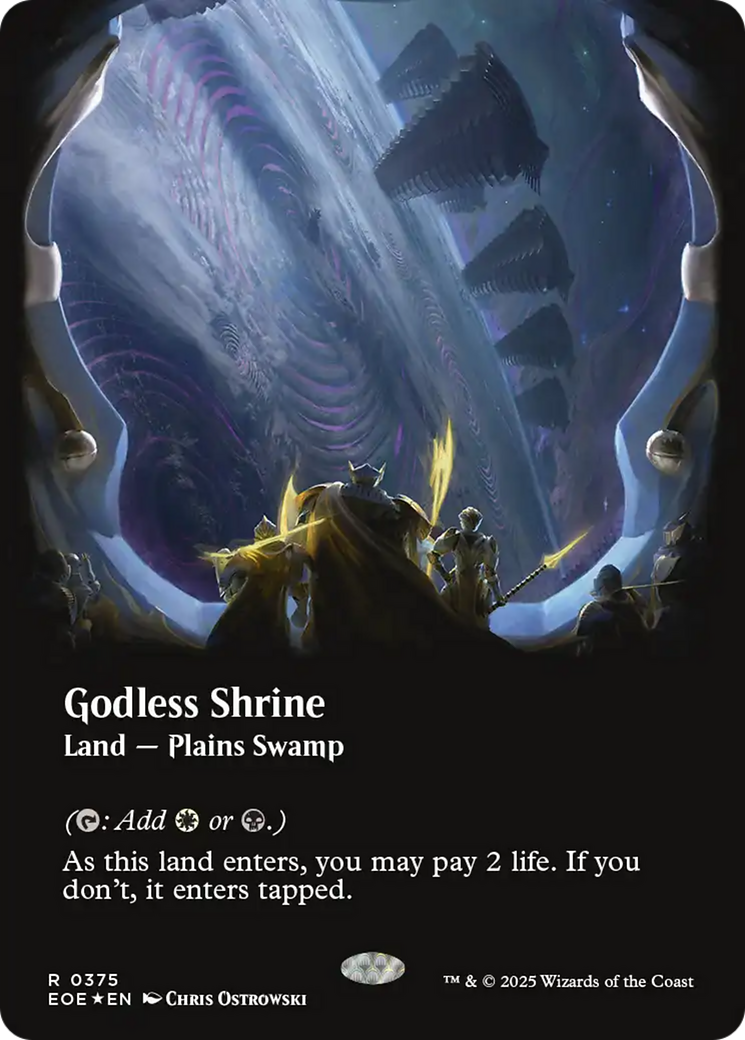 Godless Shrine (Borderless) (Galaxy Foil) [Edge of Eternities] MTG Single Magic: The Gathering | Red Claw Gaming